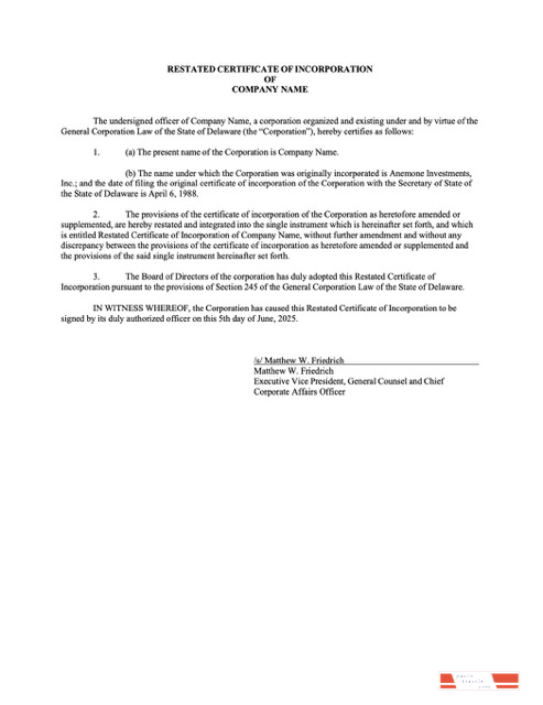 USA Delaware certificate of incorporation Word and PDF template